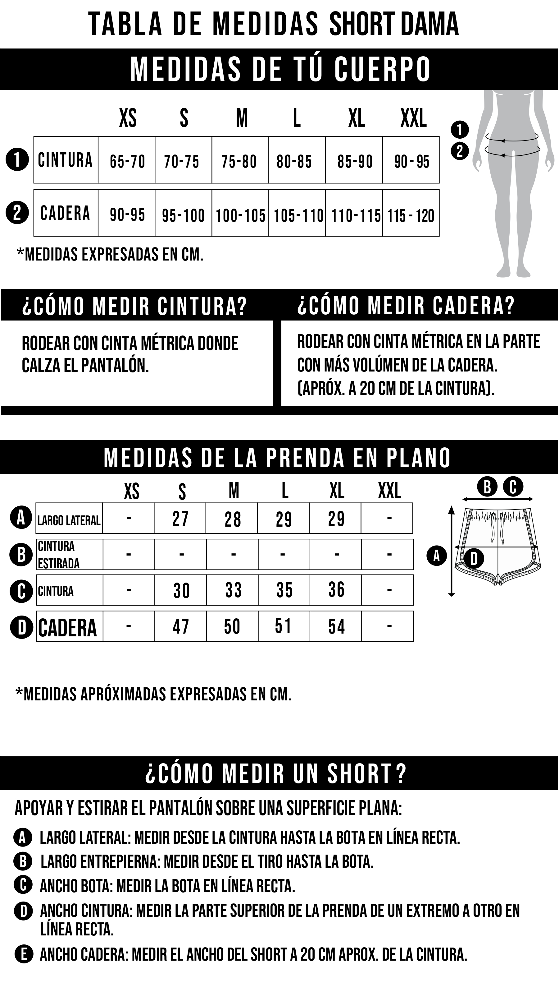 Tabla de medidas discount para short de dama